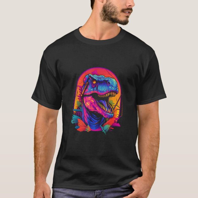 Dinosaur Rex Synthwave Vaporwave Retro 80s Chillwa T-Shirt (Front)