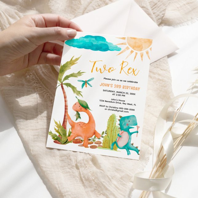 Dinosaur  Rex  Two Birthday Party Invitation (Creator Uploaded)