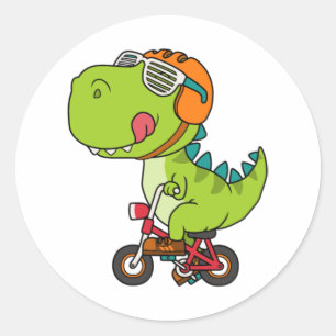 dinosaur riding a bicycle classic round sticker
