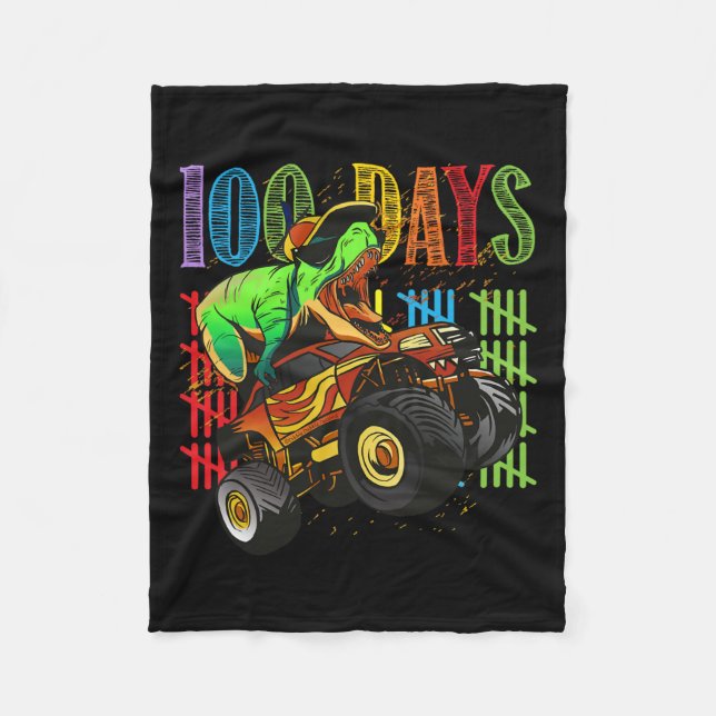 Dinosaur Riding A Monster Truck 100 Days Of School Fleece Blanket (Front)