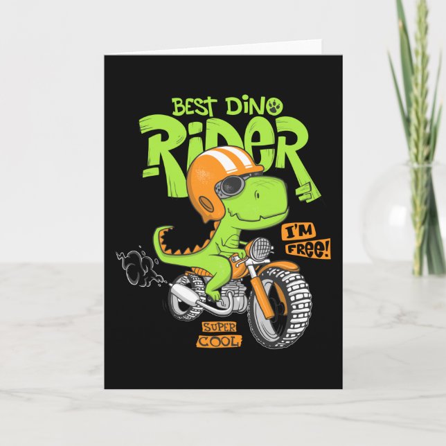 Dinosaur riding a motorbike card (Front)