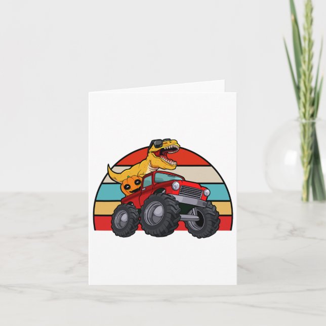 Dinosaur Riding Monster Truck Lazy Halloween Costu Card (Front)
