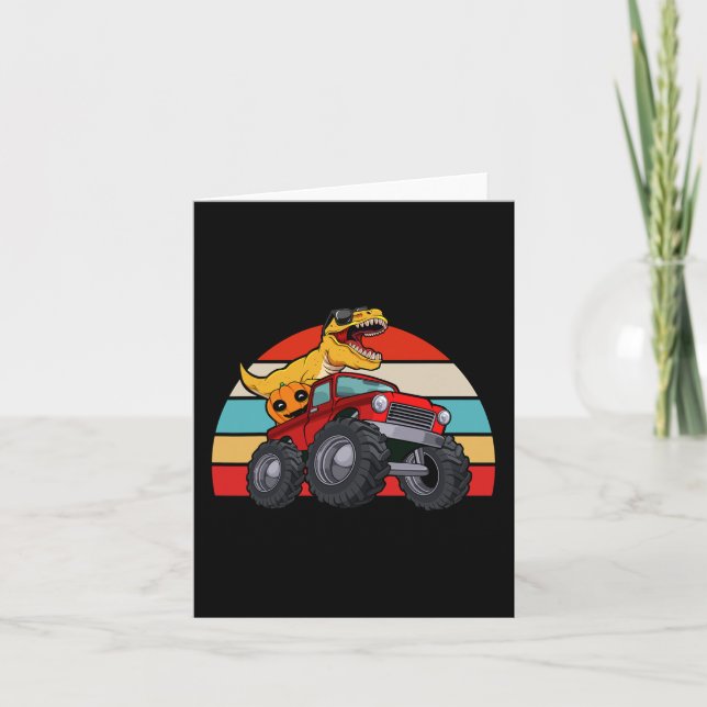 Dinosaur Riding Monster Truck Lazy Halloween Costu Card (Front)