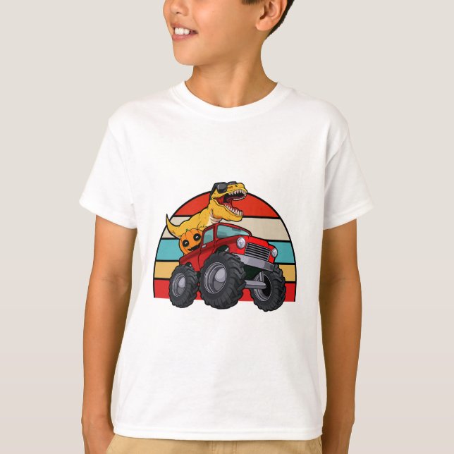 Dinosaur Riding Monster Truck Lazy Halloween Costu T-Shirt (Front)