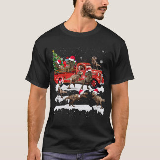 Dinosaur Riding Red Truck Xmas Merry Christmas T-Shirt