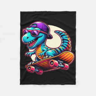 Dinosaur Riding Skateboard Funny T-rex Dino Skateb Fleece Blanket