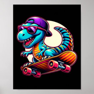 Dinosaur Riding Skateboard Funny T-rex Dino Skateb Poster