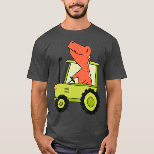 Dinosaur Riding Tractor Funny Gifts Boys Kids T-Shirt