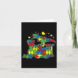 Dinosaur Riding Train Puzzle Piece Autism Awarenes Card