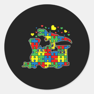 Dinosaur Riding Train Puzzle Piece Autism Awarenes Classic Round Sticker