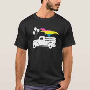 Dinosaur Riding Truck Lgbt Q Pansexual Pride Flag  T-Shirt