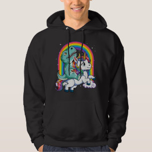 Dinosaur Riding Unicorn Funny T rex Boys Men Rainb Hoodie