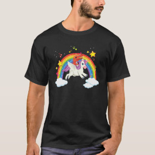 Dinosaur Riding Unicorn Unicorns Rainbow Graphic T-Shirt