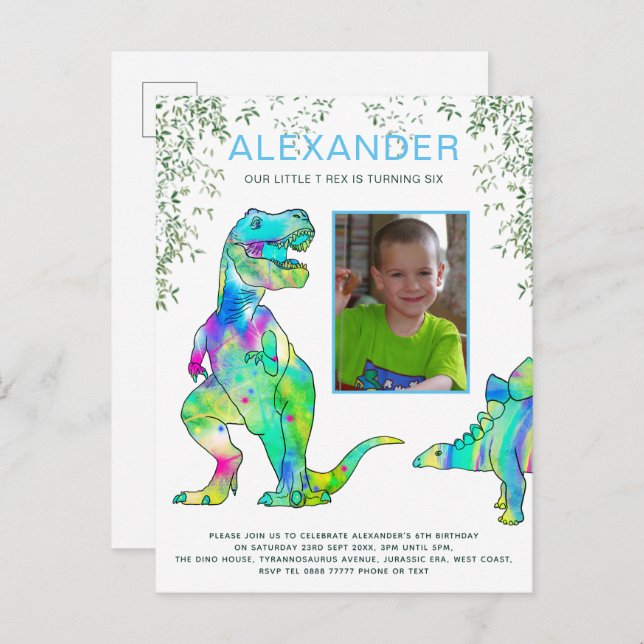 Dinosaur Roar Birthday Party Budget Invitation Postcard (Front/Back)