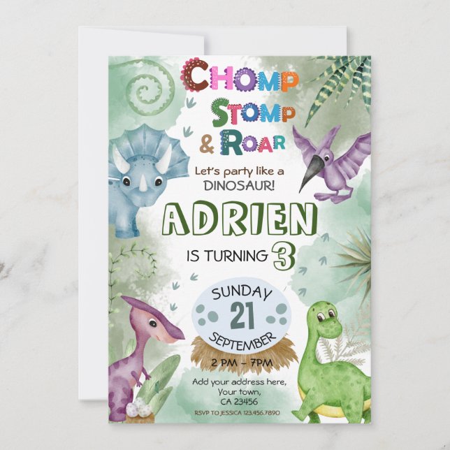 Dinosaur Roar Birthday Party Invitation (Front)