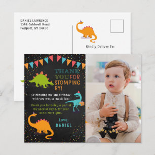 Dinosaur Roar Chalkboard Birthday Photo Thank You Postcard