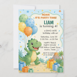 Dinosaur Roar Kids 4th Birthday Party Invitation