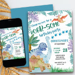 Dinosaur Roar-Some Birthday Party Boys Any Age Invitation<br><div class="desc">Dinosaur birthday invitation for a boy's roar-some birthday party - editable for any age. The wording reads "stomp on over for a roar-some birthday party". Watercolor dino design with cute dinosaurs in jurassic,  tropical jungle setting. Please browse my store for more dinosaur birthday invites.</div>