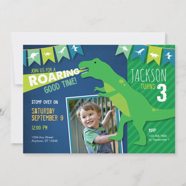 Dinosaur Roaring Boy Birthday Party Invitation (Front)