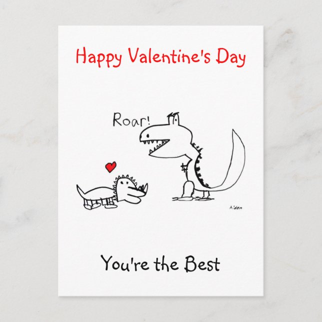 Dinosaur Roaring, Happy Valentine' Day, Post Card (Front)