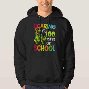 Dinosaur Roaring Into 100 Days Of School Apparel R Hoodie