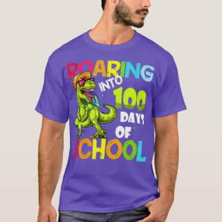 Dinosaur Roaring Into 100 Days Of School Apparel T-Shirt