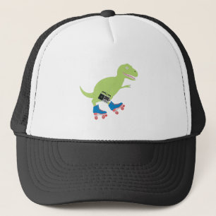 Dinosaur Roller Skating Holding Radio Trucker Hat