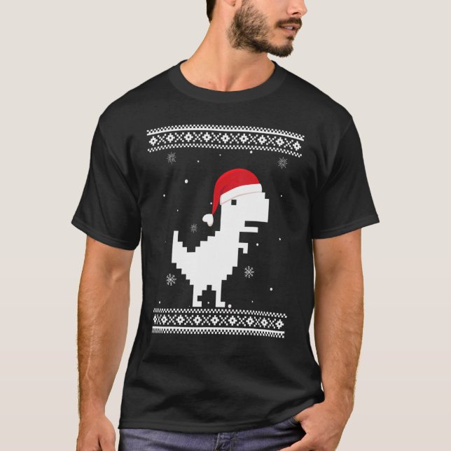 Dinosaur Santa Clause Big T-Rex Santa Ugly Christm T-Shirt (Front)