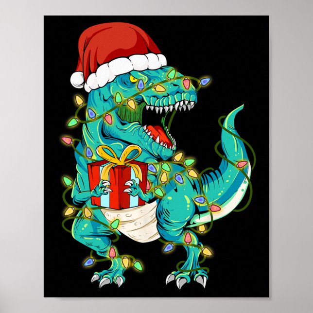Dinosaur Santa  for Boys Girls Christmas Tree Ligh Poster (Front)