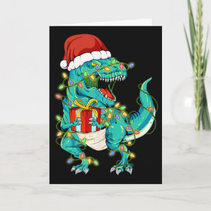 Dinosaur Santa For Boys Girls Christmas Tree Light Card