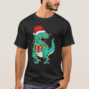 Dinosaur Santa For Boys Girls Christmas Tree Light T-Shirt