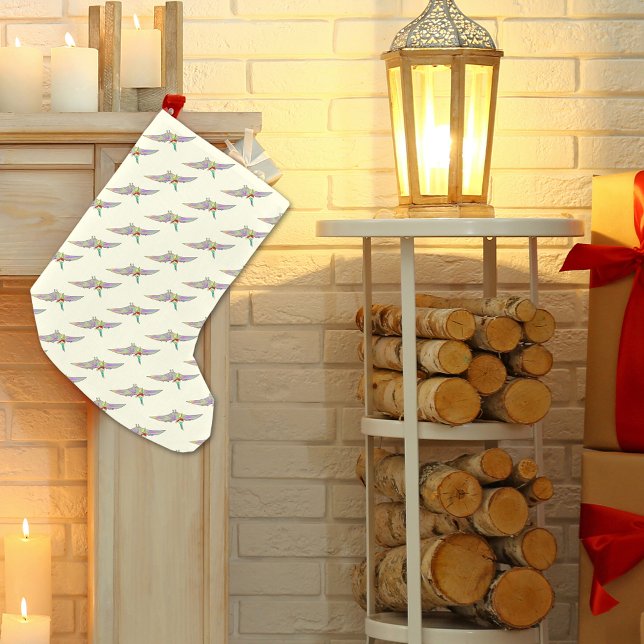 Dinosaur Santa Pterodactyl Funny Colorful Kids Small Christmas Stocking (Christmas dinosaurs wearing santa hats pterodactyl flying dino pattern holiday stocking )