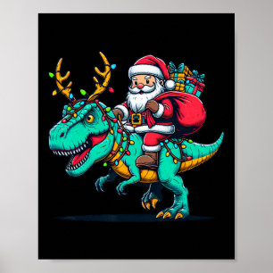 Dinosaur Santa Riding T Rex Christmas Deer Kids Bo Poster