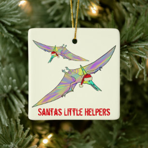Dinosaur Santas little helpers saying Ceramic Ornament