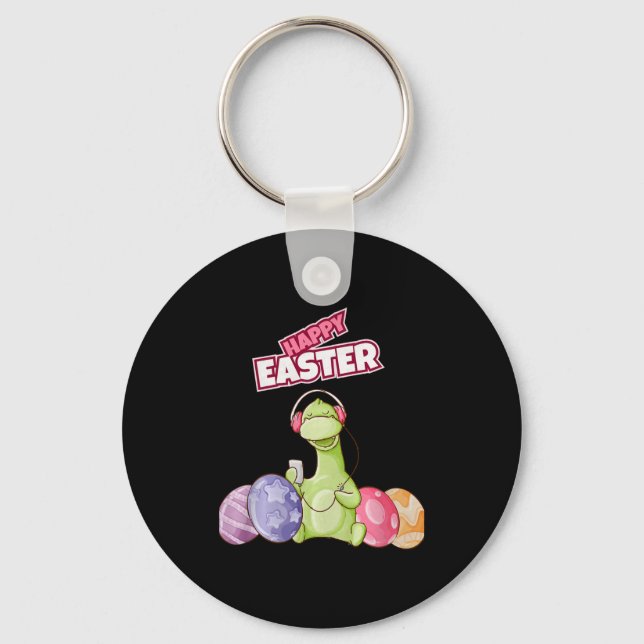 Dinosaur Say Happy Easter Premium Tri-blend  Key Ring (Front)
