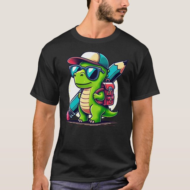 Dinosaur School Pen Dino Cartoon Back to School T-Shirt (Front)