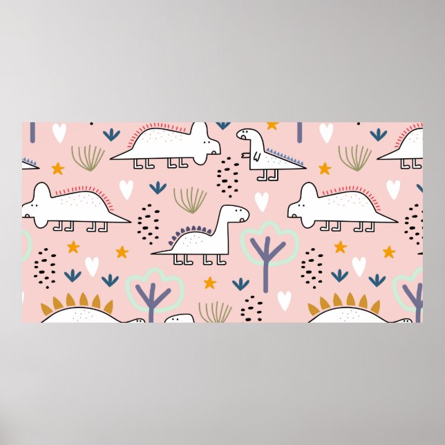 Dinosaur seamless pattern, vintage illustration wi poster (Front)