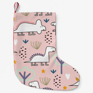 Dinosaur seamless pattern, vintage illustration wi small christmas stocking