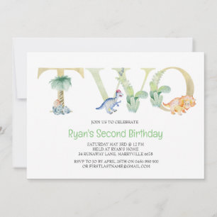 Dinosaur Second Birthday Invitation