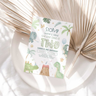 Dinosaur Second Birthday Invitation