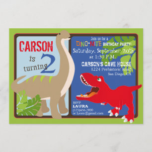 Dinosaur Second Birthday Invitation Card