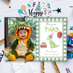 Dinosaur Second Birthday thank You Card