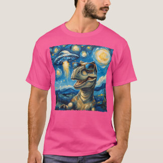 Dinosaur Selfie Van Gogh Style Starry Night Alien  T-Shirt