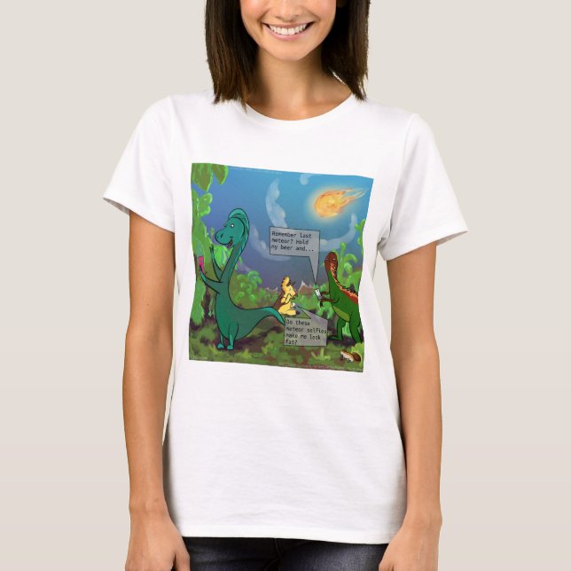Dinosaur Selfie Womens Funny Comic T-Shirt (Front)