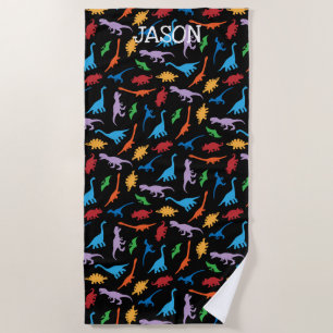 Dinosaur seven species silhouette pattern beach towel