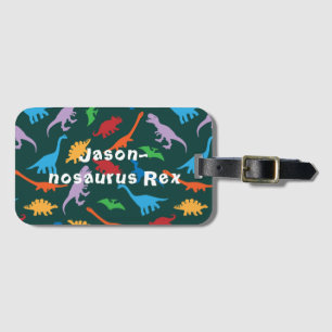 Dinosaur seven species silhouette pattern luggage tag