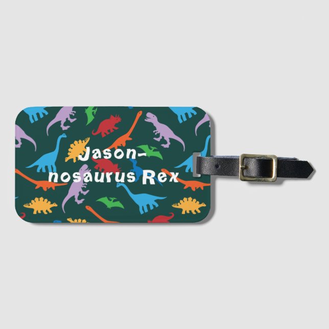 Dinosaur seven species silhouette pattern luggage tag (Front Horizontal)