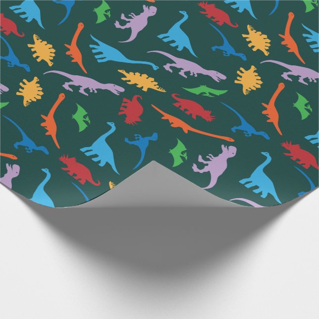 Dinosaur seven species silhouette pattern wrapping paper (Corner)