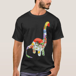Dinosaur Shaped Floral Graphic Flower Pattern T-Shirt