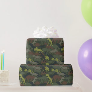 Dinosaur Silhouette Camouflaged Birthday Gift Wrapping Paper
